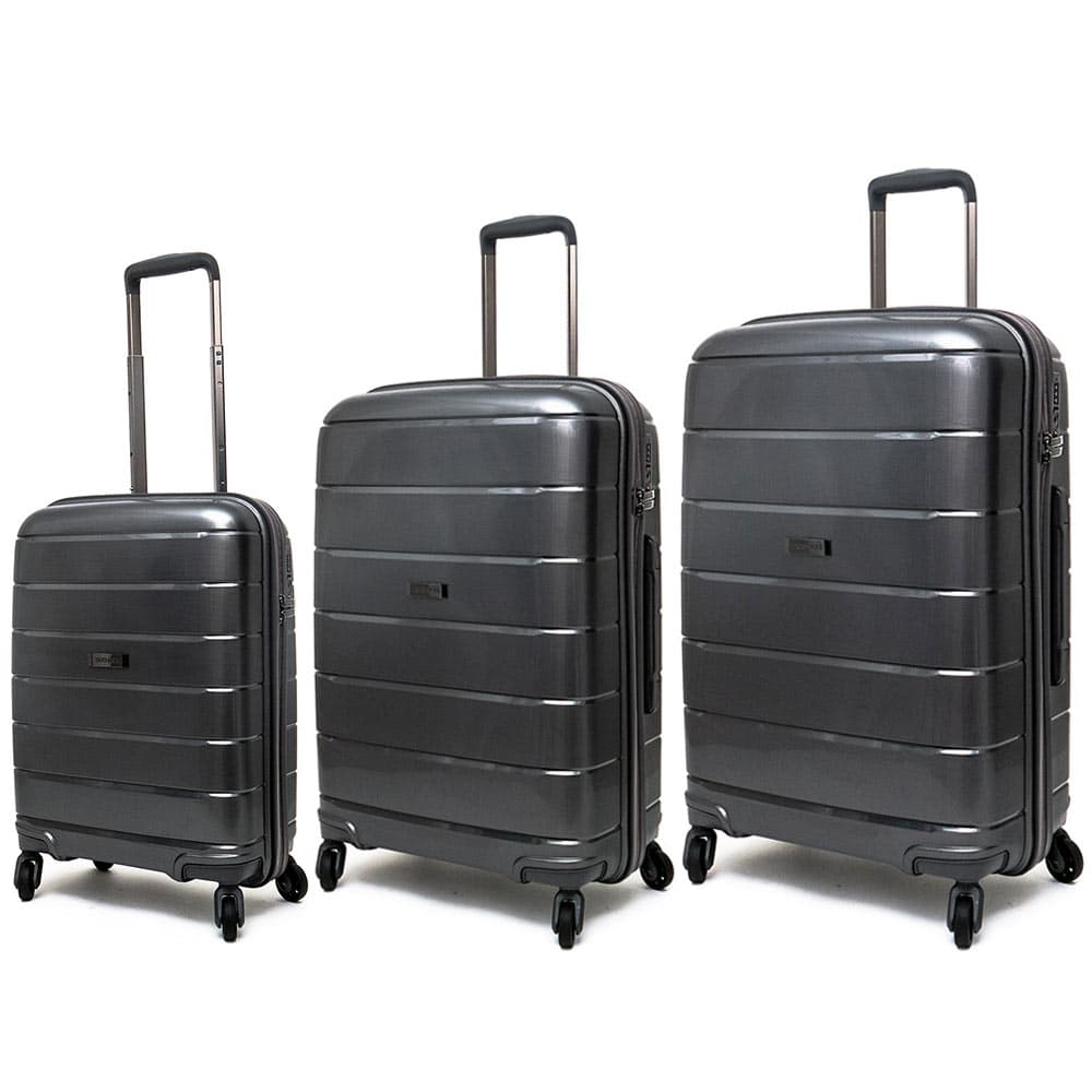 Комплект твърди куфари от полипропилен в 3 размера марка ENZO NORI модел LINES цвят тъмно сив