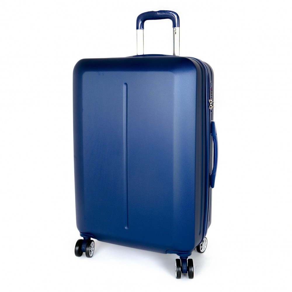 Твърд куфар от ABS с 4 колелца марка ENZO NORI модел SUMMER 75 см голям размер цвят син