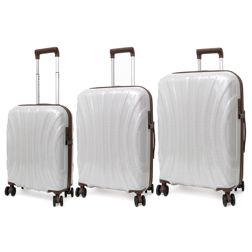 Твърди куфари комплект от 3 различни размера от поликарбонат ултра лек ENZO NORI модел SHELL цвят бял