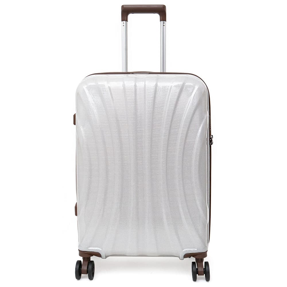 Бял куфар голям размер ENZO NORI модел SHELL 72 см с 4 колелца ултра лек поликарбонат