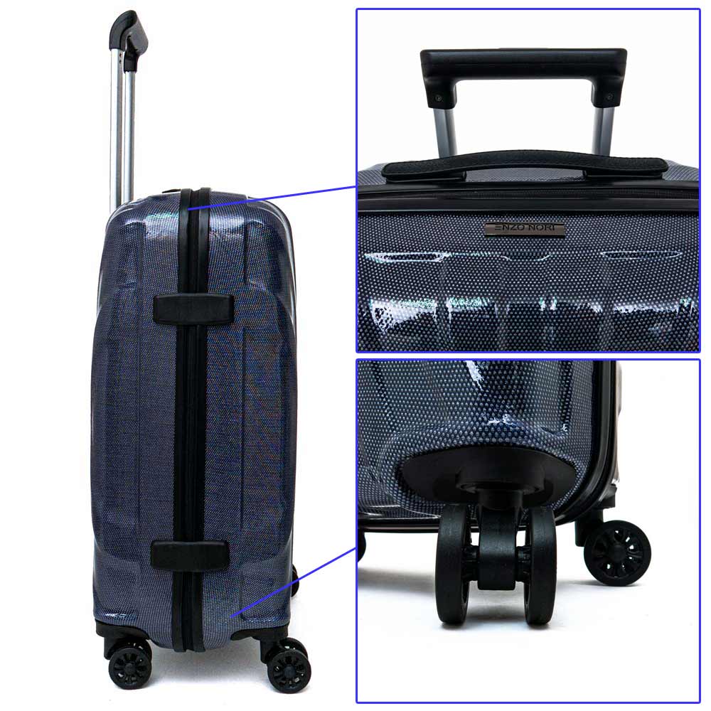 Ултра лек здрав куфар от поликарбонат ENZO NORI цвят син модел SHELL 72 см с 4 колелца 