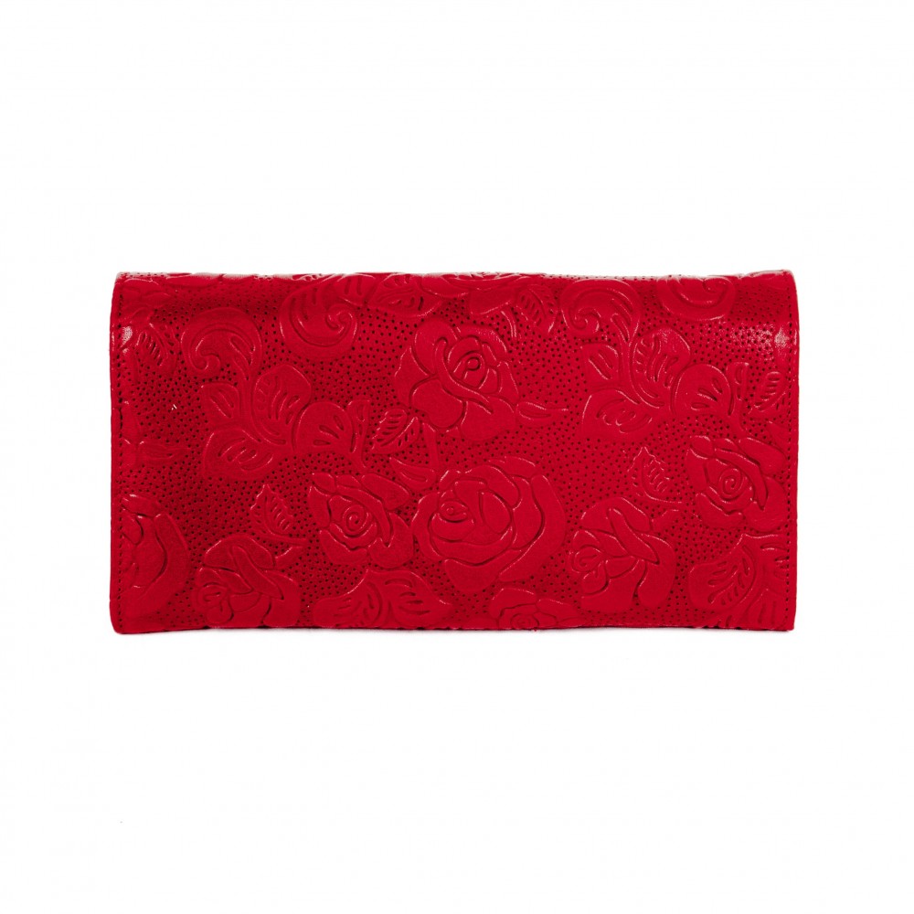 Дамско портмоне ENZO NORI модел CLASSIQUE естествена кожа червени рози