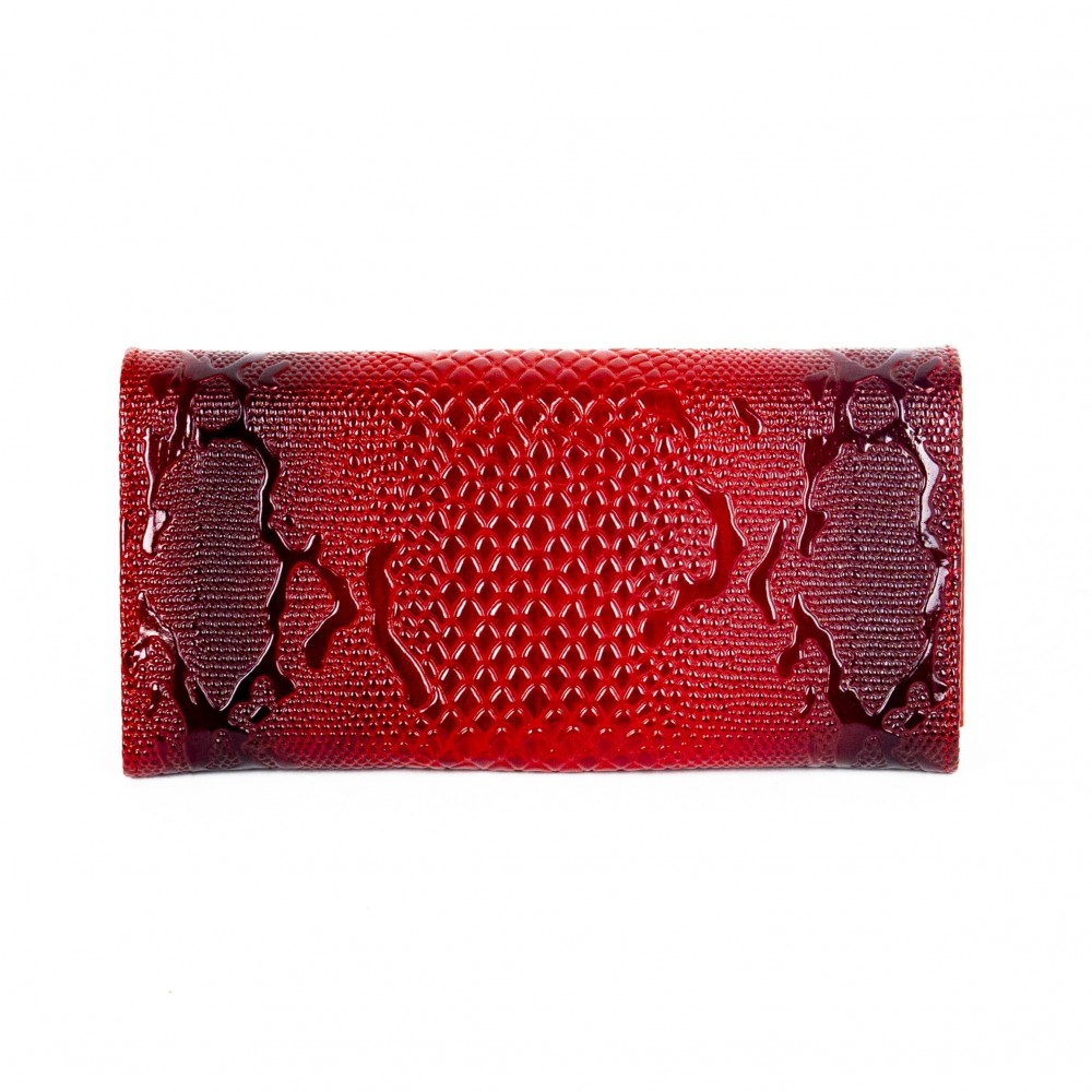 Дамско портмоне ENZO NORI модел CLASSIQUE естествена кожа червен змийски принт