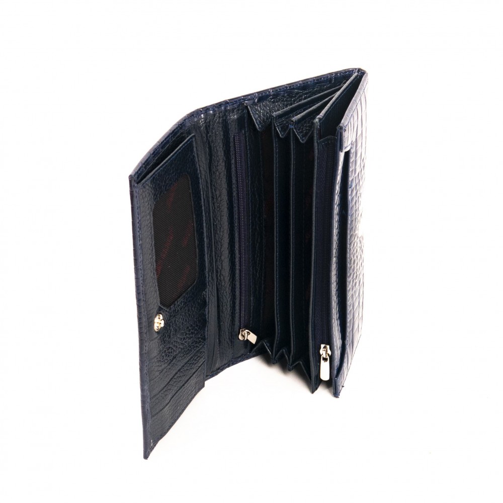 Дамско портмоне ENZO NORI модел CLASSIQUE естествена кожа тъмно син кроко лак