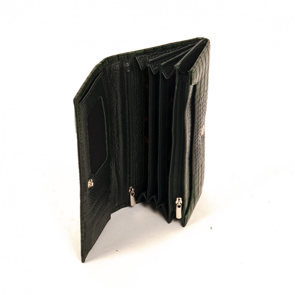 Дамско портмоне от естествена кожа с три отделения за банкноти ENZO NORI модел CLASSIQUE цвят зелен лак