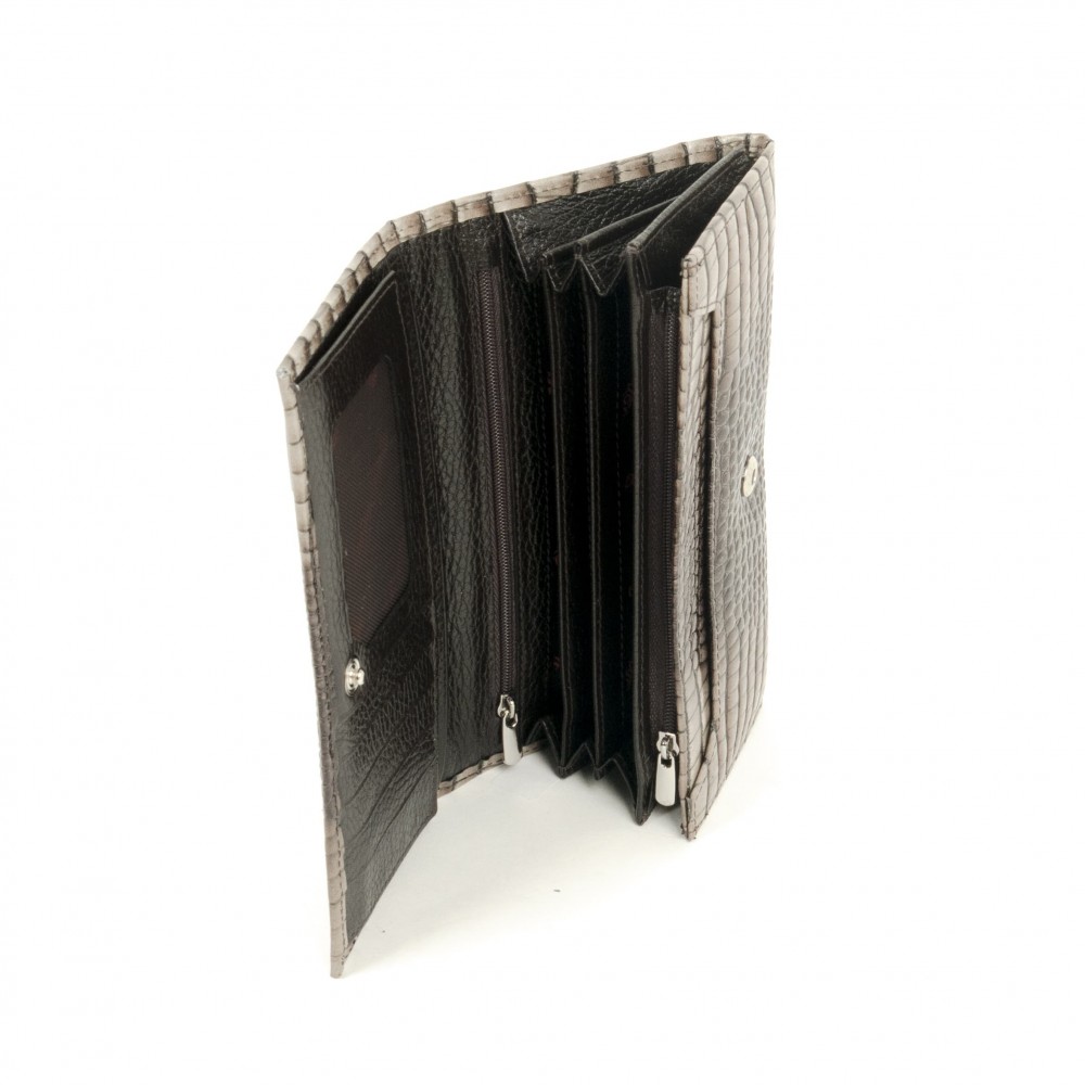 Дамско портмоне с три отделения за банкноти от естествена кожа мека кожа ENZO NORI модел CLASSIQUE цвят бежов лак