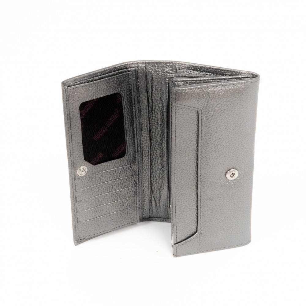 Модерно дамско портмоне от естествена кожа с множество отделения за карти и документи ENZO NORI модел CLASSIQUE цвят сребърен