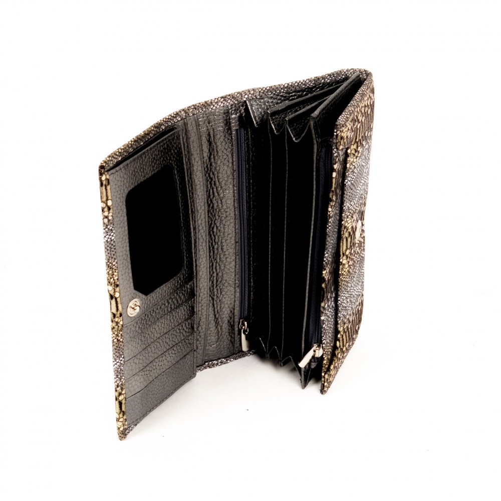 Дамско портмоне от естествена кожа ENZO NORI модел CLASSIQUE цвят злато и сребро с множество отделения за карти и документи 
