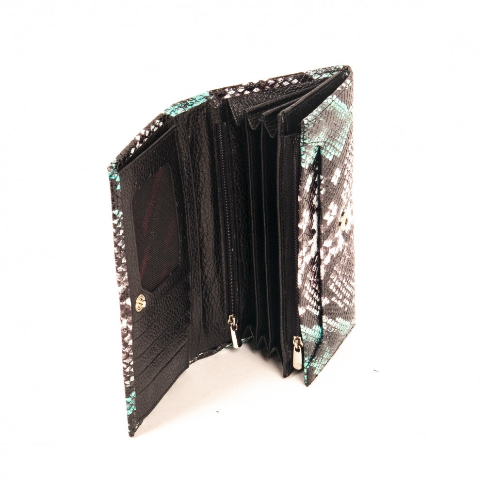 Стилен дамски портфейл изработен от висококачествена естествена кожа ENZO NORI модел CLASSIQUE цвят зелено с бяло и черно