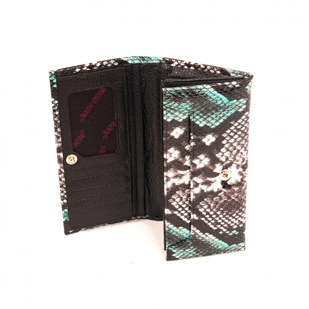 Стилен дамски портфейл изработен от висококачествена естествена кожа ENZO NORI модел CLASSIQUE цвят зелено с бяло и черно