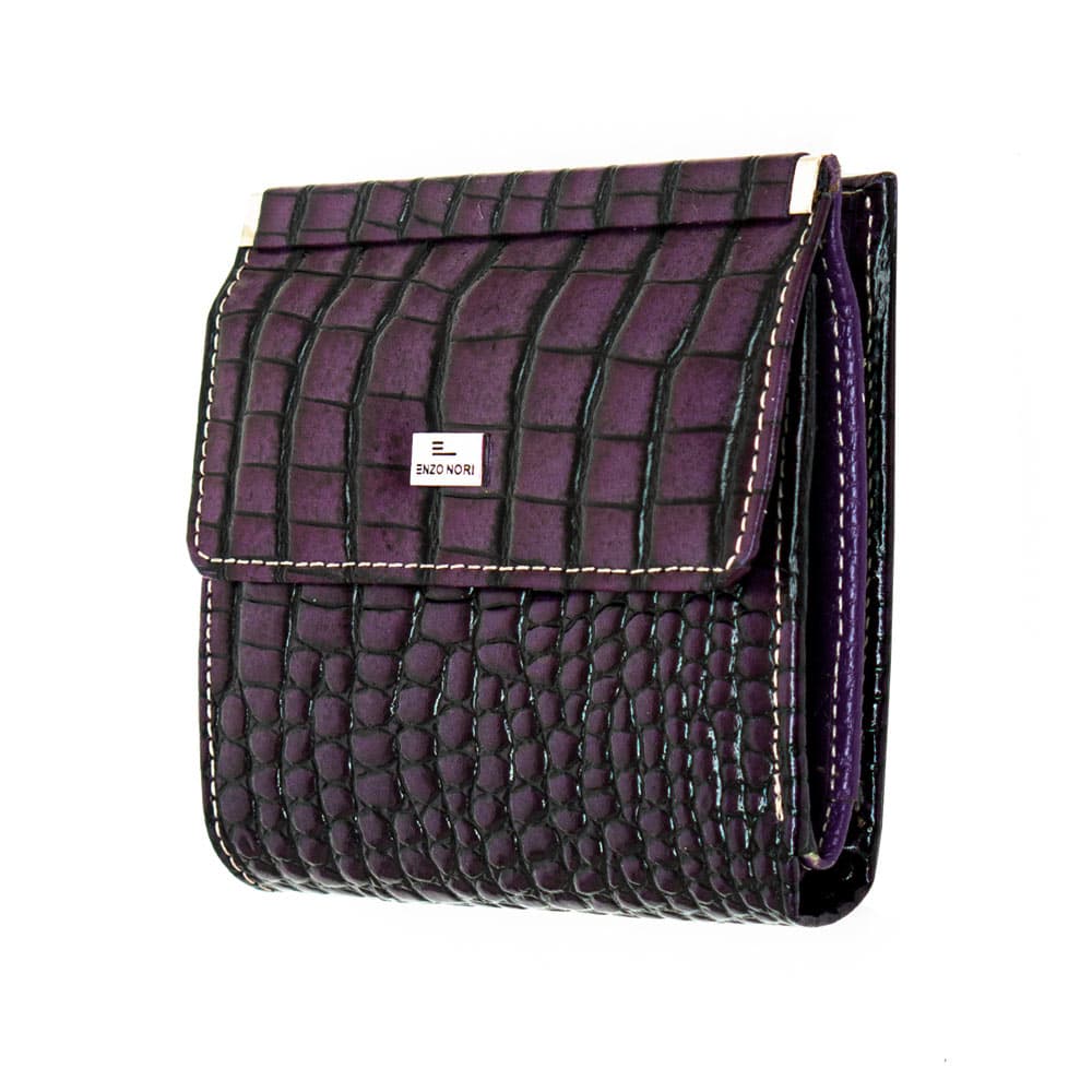 Малко дамско портмоне ENZO NORI модел MINI от естествена кожа цвят тъмно лилав кроко
